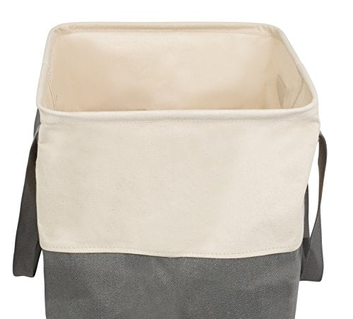 BirdRock Home Square Cloth Laundry Hamper with Handles - Dirty Clothes Sorter - Easy Storage - Foldable - Grey and White Canvas - color: Grey