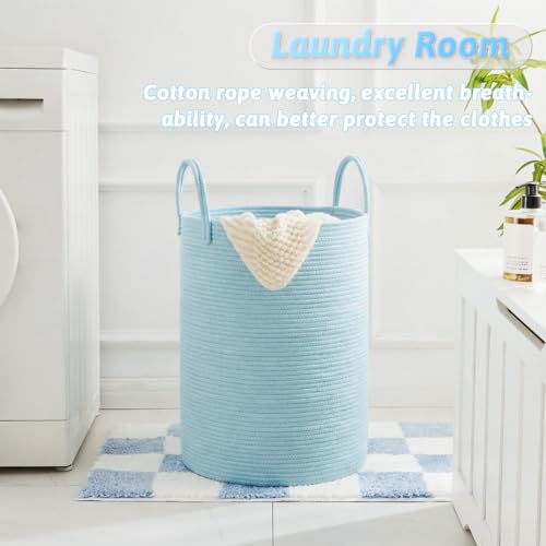 Laundry Basket,Woven Cotton Rope Laundry Hamper,100L for Decor Storage of Dirty Clothes,Toys and Blankets in Bathroom,Baby Room and Living Room - color: Blue, size: 100L