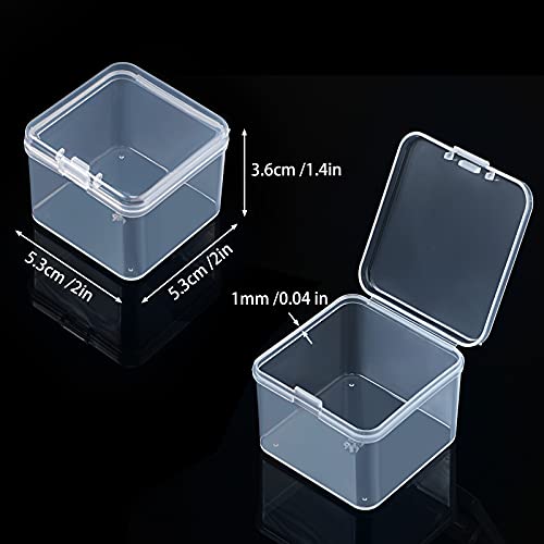 48 Packs Clear Small Plastic Containers Transparent Storage Box with Hinged Lid for Small Items Crafts Jewelry (2 x 2 x 1.4 Inches) - size: 2 x 2 x 1.4 in