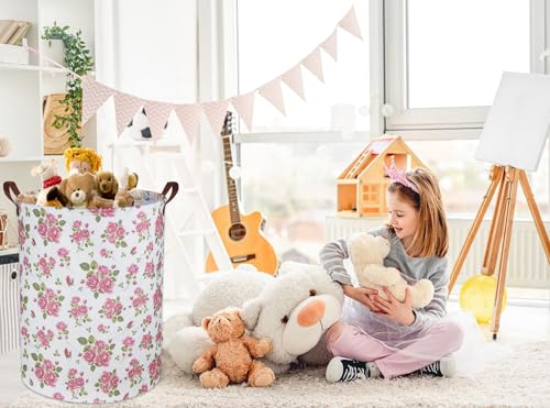 Roses Pink Laundry Basket Baby Girls Laundry Hamper Kids Toy Storage Bins Organizer Gift Basket Pink Rose Bedroom Decor Bathroom(Pink Rose) - color: Pink Rose