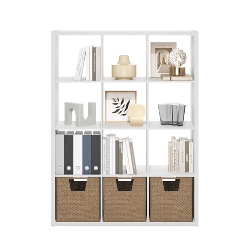 Furinno Cubicle Book Shelf, 12-Cube Bookshelf, Extra Thick Frame Reversible Tall Wide Bookcase with Open Back, 14.6 x 43.8 x 58, for Living Room, Bedroom, Home Office, Plain White - color: Plain White, size: 12-Cube