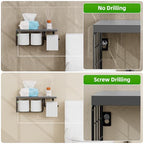 VITVITI Toilet Paper Holder with Shelf, Wall Mounted Toilet Paper Storage Basket, Wood Metal Toilet Roll and Wipes Holder for Bathroom Farmhouse (Gray) - color: Gray
