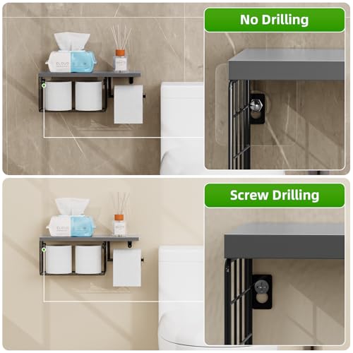 VITVITI Toilet Paper Holder with Shelf, Wall Mounted Toilet Paper Storage Basket, Wood Metal Toilet Roll and Wipes Holder for Bathroom Farmhouse (Gray) - color: Gray