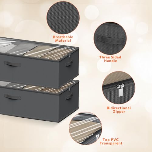 10inch 3 Pack Under Bed Storage Containers, 10 Inch Tall Underbed Clothes Storage Organizer Bin with Clear Window，Foldable Box Basket for Clothes, Closet, Bed Sheets and Blankets Black - color: Black