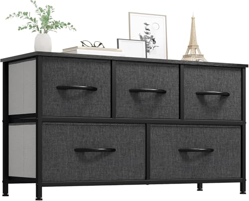 YITAHOME Dresser with 5 Drawers - Fabric Storage Tower, Black Dresser & Chest of Drawers, Organizer Unit for Bedroom - color: Black Ash Grey(new 2025), style: 5-Drawer