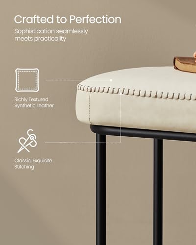 VASAGLE EKHO Collection - Storage Bench for Entryway, Ottoman Bench with Steel Frame, 43.3-Inch Wide, Synthetic Leather, Living Room, Mid-Century Modern, Loads 660 lb, Cream White ULOM085W02 - color: Cream White, style: Steel Frame Bench