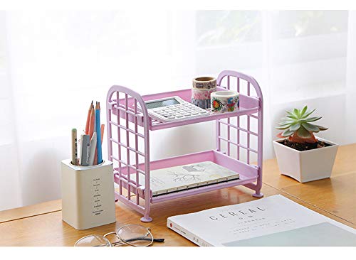 UnnFiko 2-Layers Table Shelf Organizer, Adjustable Plastic Storage Rack Shelf Square Basket Desk Stand Table Storage Organizer Shelves (Purple) - color: Purple