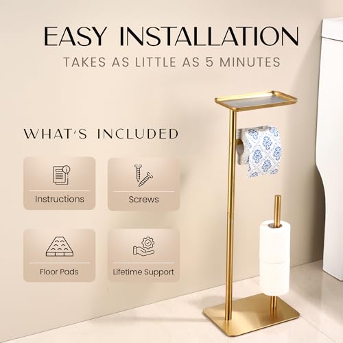 Day Moon™ - Toilet Paper Holder - Modern Roll Holder for Bathroom - 1 Pack - Free Standing - with Shelf, Gold - color: Gold, size: Free Standing 1 Pack