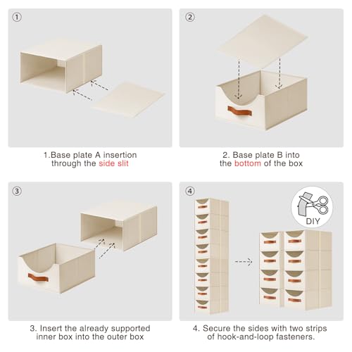 Homsorout Stackable Storage Drawers - Collapsible Storage Bins with Drawers, 8 Pack Closet Shelf Organizer Basket, Fabric Pull Out Organizer for Bedroom, Living Room, Dorm, Beige - color: Beige, size: 13 Inch. - 8 Pack