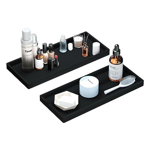 BBK Bathroom Vanity Tray 11.8 in- 2 Pack(Large) Silicone Bathroom Tray for Counter, Perfume Key Trinket Ring Tray, Decor Soap Dispenser Countertop Tray for Kitchen Sink Organization (Black) - color: Black (2-pack Large)