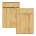 Bamboo Utensil Organizer for Kitchen Drawers, Utensil Tray and Cutlery Silverware Holder,Wood Drawer Dividers with 5 Slots（2 pack） - size: 5 Slots - 2 Packs