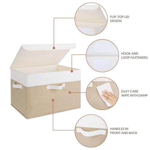 GRANNY SAYS Storage Boxes with Lids, Decorative Storage Bins, Shelf Baskets, Clothes Storage and Organization, White/Khaki, 2-Pack - color: White/Khaki, size: Extra Large-2 Pack