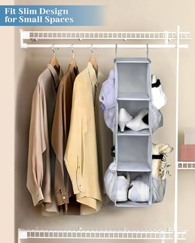 SLEEPING LAMB Short Hanging Shoe Organizer for Closet Storage with Mesh Side Pockets Holds 8 Pairs, Hanging Shoe Rack Hanger RV, Camper, Grey - color: Grey, size: 25''