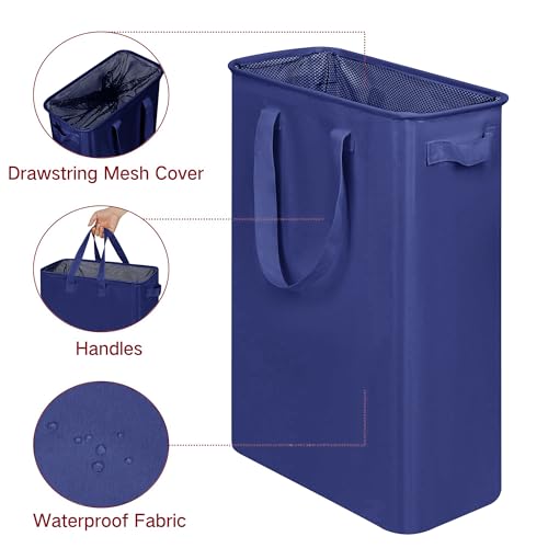 efluky Slim Laundry Basket, Narrow Laundry Hamper with Handles, Collapsible Dirty Clothes Hamper, Tall Laundry Bin for Laundry Room, Dorm and Bedroom, 12.7 Gallons(75L) Blue - color: Blue, size: 75L without Lid