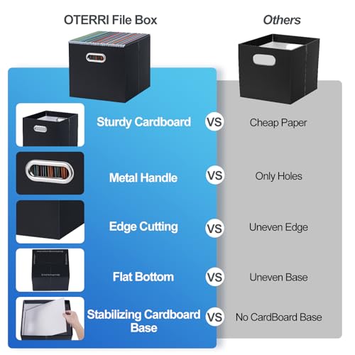 Oterri Cardboard File Organizer Box for Hanging File Folders Letter Size,Large File Box for Computer Desk,File Cabinet,Working Home,Office,Classroom (Black, Letter Size - 1 Pack) - color: Black, size: Letter Size - 1 Pack-Large