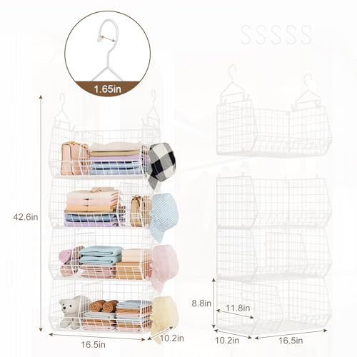 4 Tier Extra Large Hanging Closet Organizer ,Closet Organizer Hanging with 5 S Hooks 4 Dividers,Clothes Organizer Clothing Sweaters Clutches Handbags Hats Accessories-White - color: White, size: 4-Tier