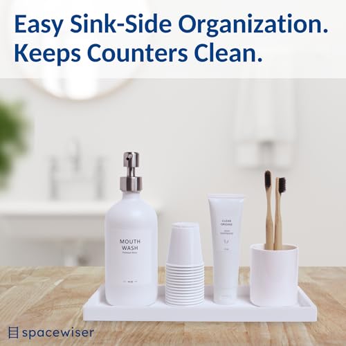 Spacewiser Countertop and Vanity Tray - 2 PC Large 11.7" Silicone Bathroom Trays, Counter Organizer, Dish Soap Sponge Holder Kitchen Sink Tray Organizer, Sink Caddy Toothbrush Key Kitchen Soap Trays - color: White, size: 2 PC Large - 11.7”