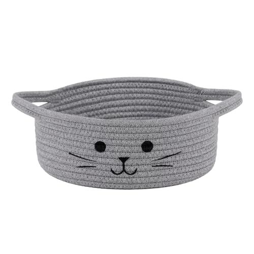 Small Woven Rope Storage Basket, Cute Cat Toy Basket for Living Room, Baby Baskets for Nursery, Gift Baskets Empty for Baby Shower, Grey, 9.8 x 4 inches - color: Gray, size: 9.8"W x 4"H