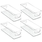 mDesign Plastic Bathroom Storage Container Bins w/ Handles - Closet, Cabinet, Vanity, Cupboard Shelf Organization, Hair Tools Accessory Organizer - Ligne Collection; Clear, 4x10x3 (Pack of 4) - size: 4 x 10 x 3 (Pack of 4)