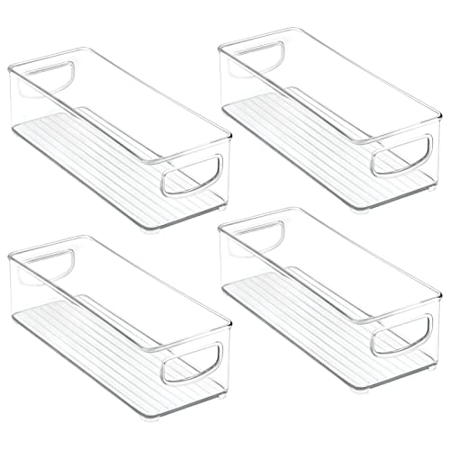 mDesign Plastic Bathroom Storage Container Bins w/ Handles - Closet, Cabinet, Vanity, Cupboard Shelf Organization, Hair Tools Accessory Organizer - Ligne Collection; Clear, 4x10x3 (Pack of 4) - size: 4 x 10 x 3 (Pack of 4)
