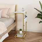Vagusicc C Shaped End Table, 33'' Tall Side Table for Couch, Adjustable Height Small Couch Side Table for Small Spaces, C Table End Table Slide Under Sofa Table TV Tray Arm Table for Living Room - color: Golden