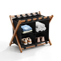 Bamboo Luggage Rack with 4 Storage Compartments, Foldable Suitcase Stand for Guest Room, 150lbs Capacity, Sturdy, Space-Saving and Easy to Assemble Organizer - color: Walnut 1 Pcs