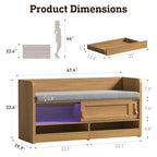 STO’Sense 47" Shoe Storage Bench with Cushion, Entryway Bench with UV Light & Backrest, Farmhouse Shoe Cabinet Bench with 2 Sliding Doors & 2 Pop-Out Drawers for Bedroom End of Bed, Hallway (Oak)