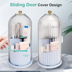 QIYVLOS Toothbrush Holders with Sliding Lid, Rotating 3 Slots Bathroom Organizer Countertop, Tooth Brush Toothpaste Holder Bathroom Counter Stand Sink Organizer Caddy for Makeup Brushes Holder (Blue) - color: Blue+transparent