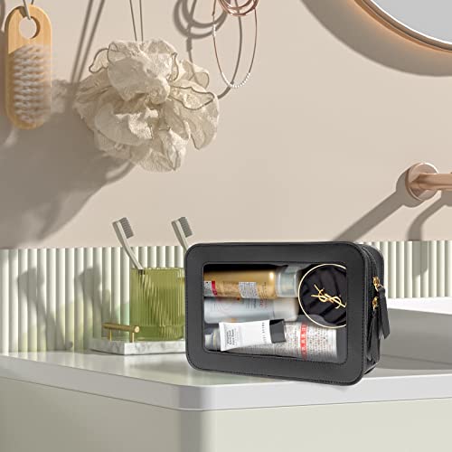 LETGO Clear Makeup Bags, TSA Approved Toiletry Bag with Zipper, Clear Makeup Organizer Fit Carry-on Travel Essentials,Car Essentials for Women Men (C-Black) - color: C-Black