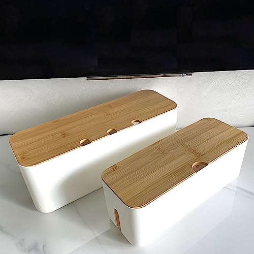 2 Pieces Cable Management Box|Cord Organizer Box| Hide and Conceal Power Strips and Electrical Cords from TVs, Computers, and Desks (White 2PCS) - color: White 2PCS