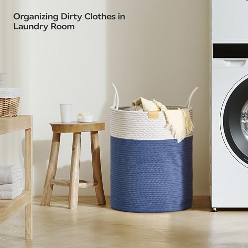 Nunsino Laundry Hamper 62L,Large Laundry Basket for Clothes,Decorative Storage Basket for Blankets,Cotton Rope Woven basket for bedroom,Navy Blue - color: Navy Blue, size: 62L/16.3Gal