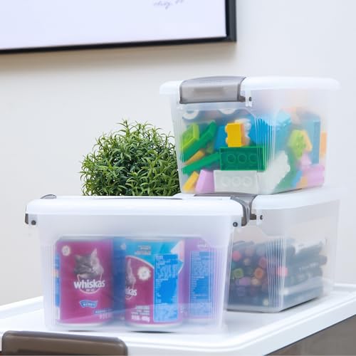 Citylife 6 Packs 6 QT Storage Bins with Lids Clear Plastic Bins with Grey Handle Stackable Storage Containers for Organizing - size: 6.0QT, style: 6 PACK