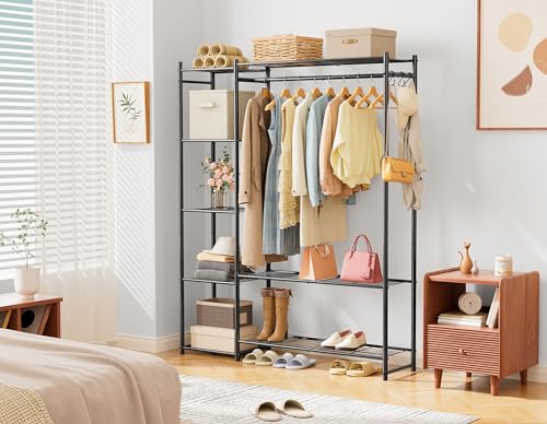 Wardrobe Closet,Portable Clothes Rack with 4 Tiers Shelves,Freestanding Closet Organizers and Storage System with Hanging Rods,Steel Clothing Rack Suitable for Cloakrooms,Bedrooms,Entrances,etc.Black - color: BLACK
