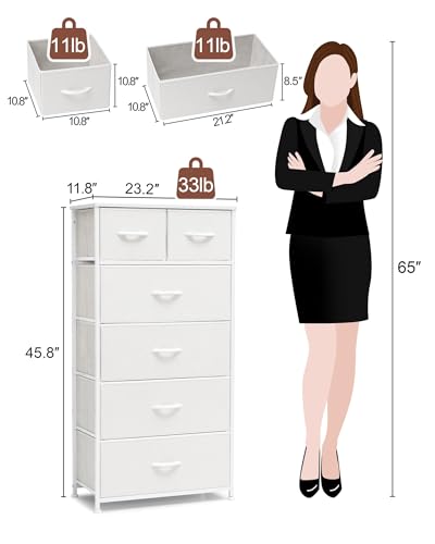 Crestlive Products Tall Dresser for Bedroom Vertical Skinny Dresser - Sturdy Steel Frame, Wood Top, Easy Pull Fabric Bins- Organizer Unit for Bedroom, Entryway, Closets - 6 Drawers (White) - color: White, style: 6 Drawers