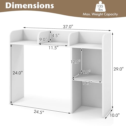 Tangkula Desktop Bookshelf, Countertop Storage Hutch with 5 Shelves for Computer Desk, Desk 3-Tier Display Rack, Multipurpose Wood Desktop Hutch Storage Organizer for Dorm Office Home - color: White, size: 5 Shelves
