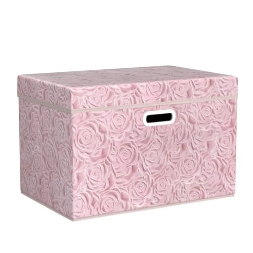 PRANDOM Larger Collapsible Storage Boxes with Lids Fabric Decorative Bins Cubes Organizer Containers Baskets Handles Divider for Bedroom Closet Living Room Pink 17.7x11.8x11.8 Inch 3 Pack - color: Pink, size: Large(3-Pack)