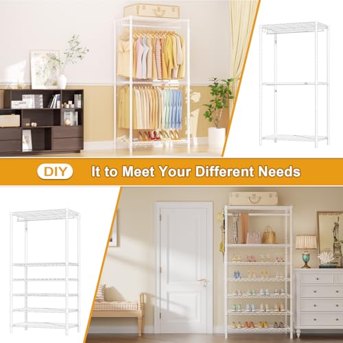 Ulif E13 Pro Heavy Duty Clothes Rack（With 4 Hanger Rods & 8 Shelves） Freestanding Clothing Racks for Hanging Clothes，Adjustable Closet，Metal Garment Rack 75" W x16 D x77 H，Max Load 1000LBS，White - color: White, size: E13 Pro