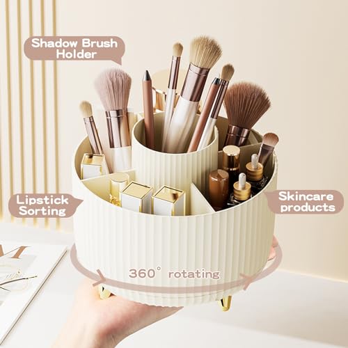 fanado 360° Rotate Makeup Brush Holder Organizer, Makeup Organizers Countertop, Makeup organization and Skincare Storage for Vanity, Desktop, Bathroom (Ivory) - color: Ivory