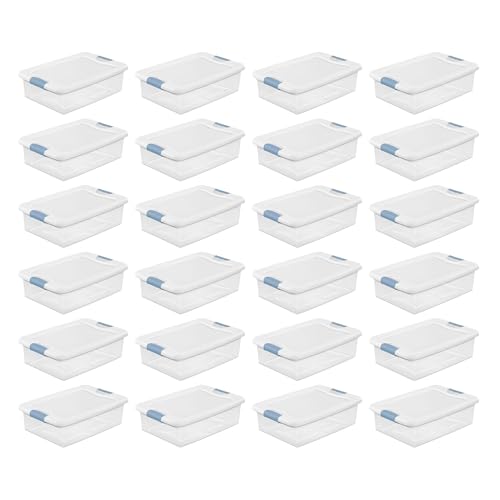 Sterilite 24-Pack Latching Box, Clear Plastic Under Bed Storage Bins with Lids, 32 Quart - Large Stackable Tote Organizer Containers for Closet, Bedroom, Bathroom, and Office Organization - size: 32 Quart, style: 24 Pack