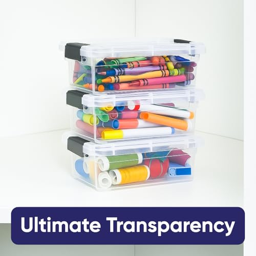 Superio Mini Storage Container Plastic Crayon Box Art Supplies and Sewing Case Stackable Clear Small Organizer for Beads, Stationery, Chalk, and Food, 0.7 Quart - size: 0.7 Quarts