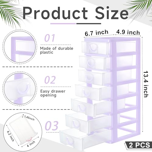 Thyle 2 Pcs Plastic Drawers Organizer Mini Organizer Stackable Plastic Clear Drawer Storage Box Containers Storage Units for Desktop Classroom Craft 6.7 x 4.9 x 13.4 inches(Purple) - color: Purple