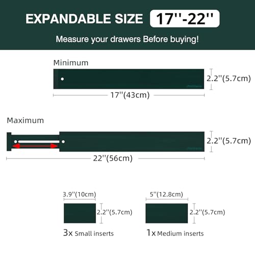 ANTOWIN Expandable Bamboo Drawer Dividers Organizers, Drawer Separators Splitter,17-22 inches Long Adjustable Spring-loaded Organizer for Large Utensil, Clothes, Tools(Dark Green) - color: Dark Green