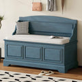 Knocbel Rustic Entry Storage Bench with Hidden Compartments and Removable Cushion, Wooden Entryway Hallway Foyer Shoe Bench Bedroom End of Bed Bench (Antique Navy and Beige) - color: Antique Navy and Beige