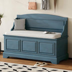 Knocbel Rustic Entry Storage Bench with Hidden Compartments and Removable Cushion, Wooden Entryway Hallway Foyer Shoe Bench Bedroom End of Bed Bench (Antique Navy and Beige) - color: Antique Navy and Beige