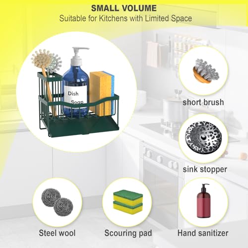 Fssvcd Maifan Sink Caddy Sponge Holder for Kitchen with Brush Holder and Stainless Steel Self Drain Tray, Rustproof Kitchen Sink Organizer for Sponge, Soap Dispenser Storage Accessories Dark Green - color: Dark Green