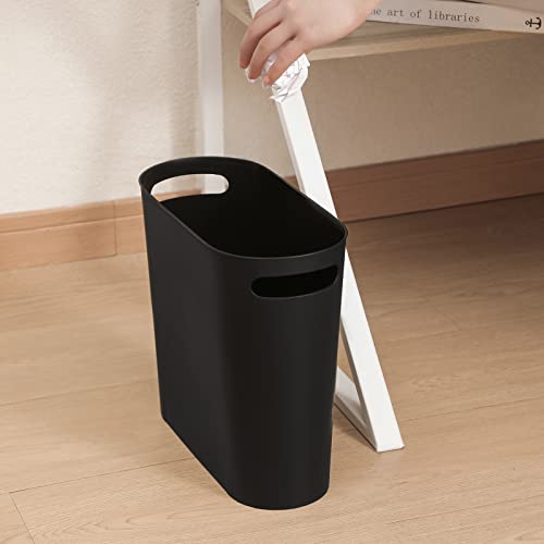 rejomiik Small Trash Can, Slim Garbage Can Plastic Waste Basket with Handles 3.5 Gallon Container Bin for Narrow Spaces Bathroom, Bedroom, Kitchen, Office at Home, 2 Pack Black - color: Black, size: 2 pack