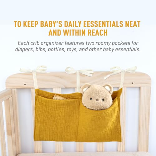 Cinaci 2pcs Cotton Pram Stroller Caddy Baby Crib Hanging Organizers Storage Pockets Nappy Diaper Bags Bedside Pockets for Milk Bottle/Soothing Toys/Wipes (Cream Set) - color: Cream and Ginger Set