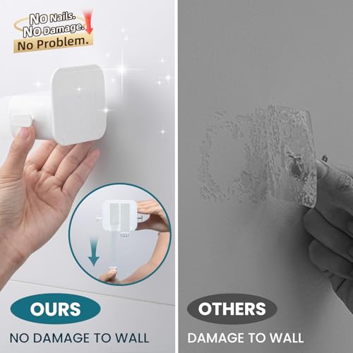 TAILI Mop and Broom Holder Wall Mount Grippers, 3 Hangers and 8 Adhesive Strips, Damage Free Hanging Wall Mount, Household Cleaning Organizer for Organization and Storage, Holds up to 4 lbs, White - color: White, size: 3 Pack