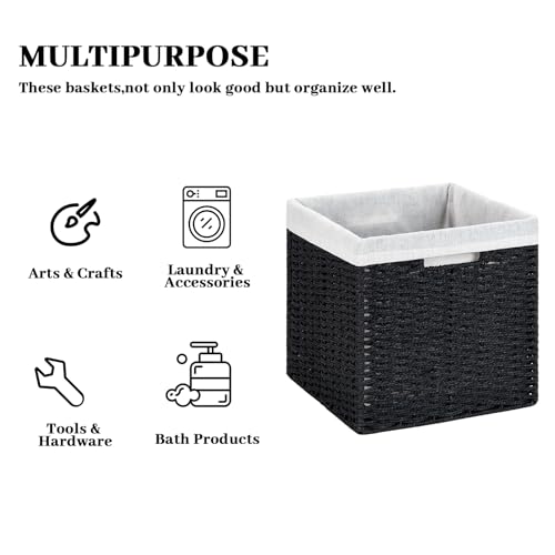 DULLEMELO Wicker Storage Baskets 11x11 Cube Storage Bins for Organizing Woven Baskets Set of 2 Waterproof Wowen Storage Cube Organizer for Pantry Closet Set of 2 - Black - color: Black, size: 11in-2 pack