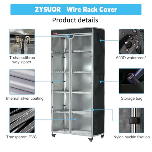 Wire Rack Cover 40"W x 18"D x 72"H – Heavy Duty Waterproof Dustproof Shelving Cover with Clear PVC Front & T-Zipper, Black Oxford Storage Organizer for Home, Laundry or Basement (No Shelves) - size: 40"Wx18"Dx72"H